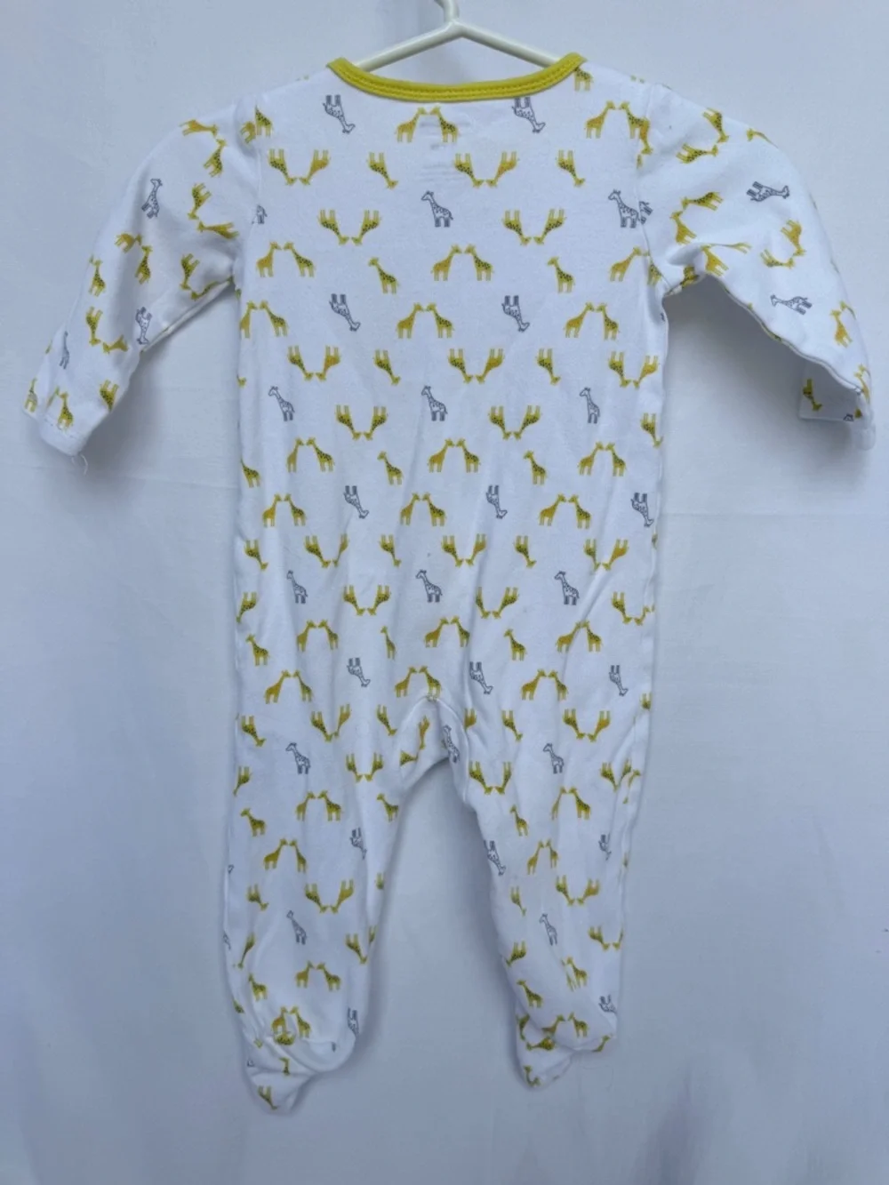 3-6 MTH Simple White Footed One-Piece with Yellow & Gray Giraffe Print